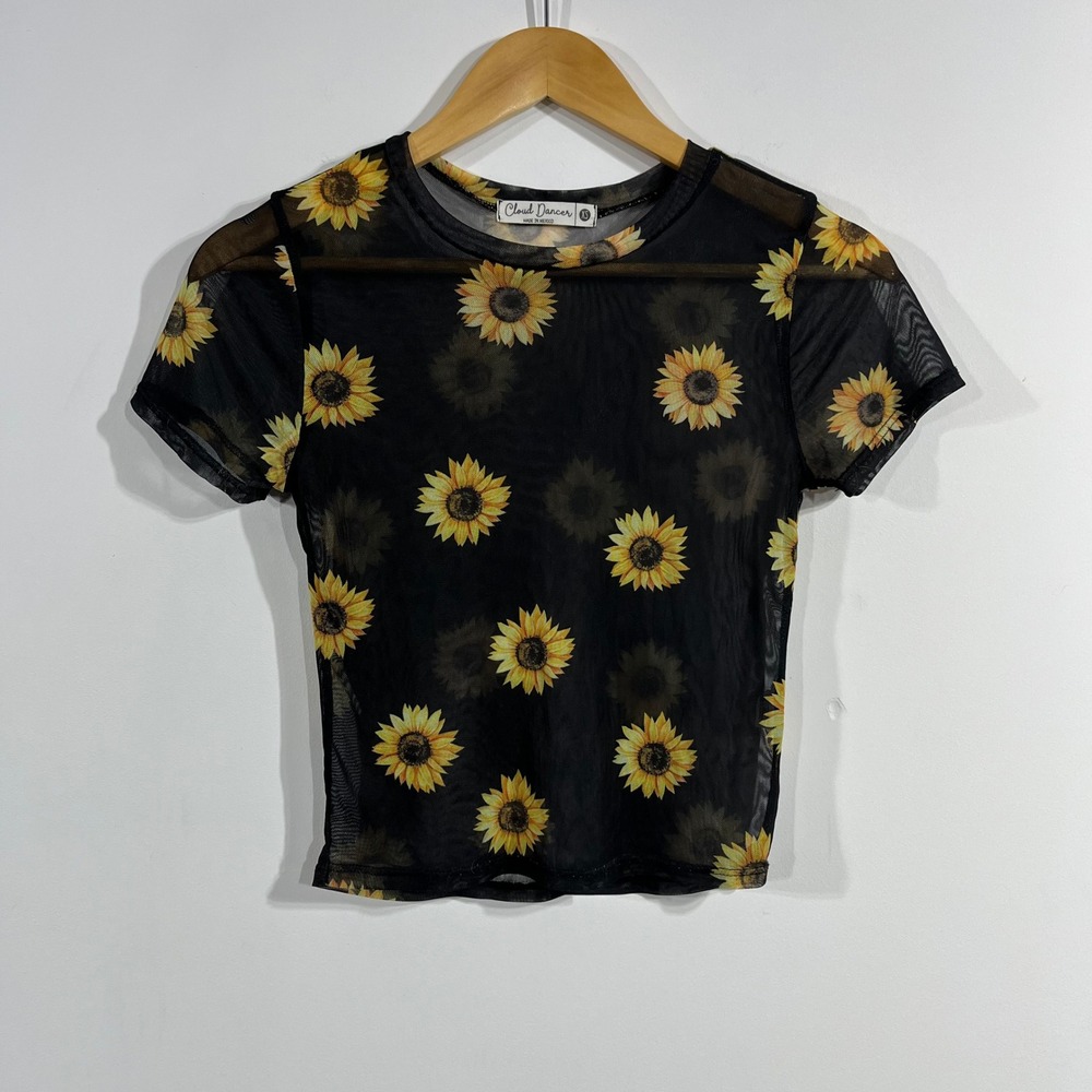 Cloud Dancer Womens Sunflower Mesh Sheer Festival Boho Top Women XS Fairy Grunge